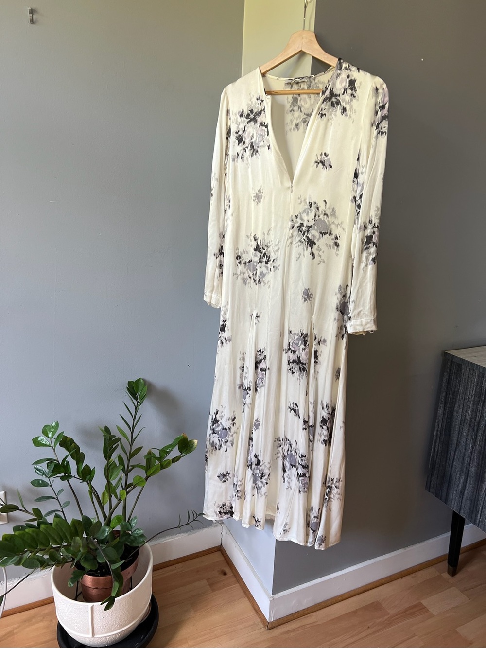 Ganni off white Floral Long-Sleeve Maxi Dress with zippers